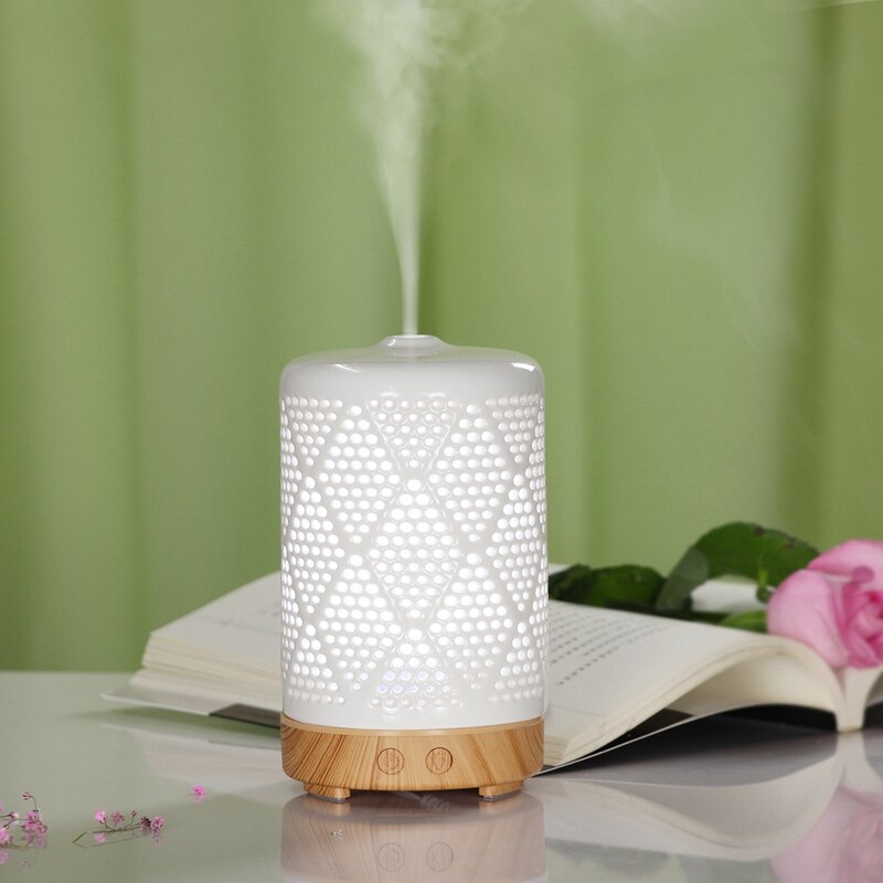 Ultralyd aromadiffusor keramisk luftfukter purifier forstøver essensiell oljediffusor med 7 farger nattlys for hjemme eu