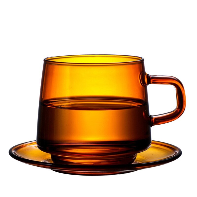 Taza de cristal gruesa de Color para el desayuno, taza de café resistente al calor para el hogar, con recipientes con mango, 350ml: A