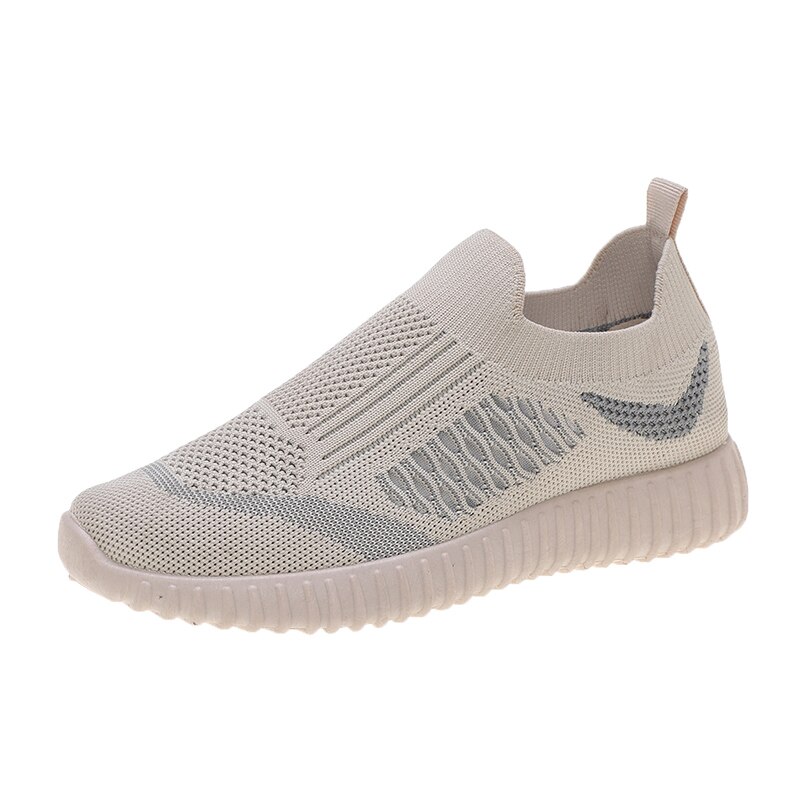 light sneakers women breathable mesh vulcanized shoes outdoor flat slip-on sock shoes women for walking plus size 35-40 woman: Beige / 7