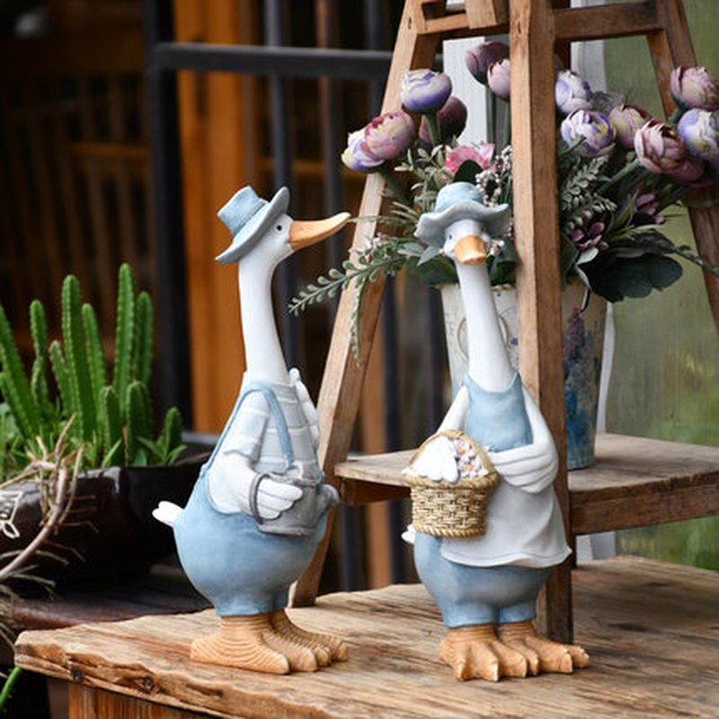 Duck Ornaments Resin Artificial Duck Garden Sculpture Animal Statue Couple Decoration Simulation Pond Decor Landscape Crafts