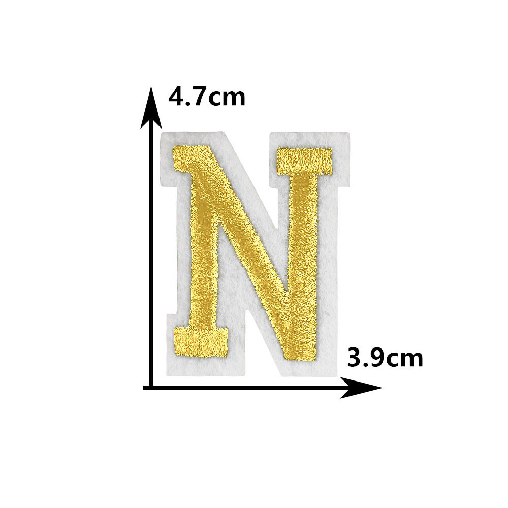 Parche bordado para planchar adhesivo termofusible con 26 letras doradas en inglés, parche decorativo para costura DIY para ropa: Latón