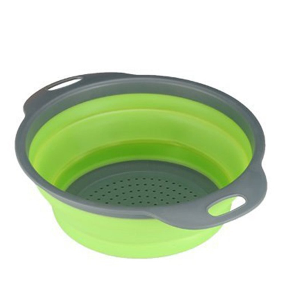 Square Foldable Drain Basket Plastic Fruit Basket Filter Basket Multi-function Washing Dish Telescopic Basket: Green Round / Square 290 Round 245