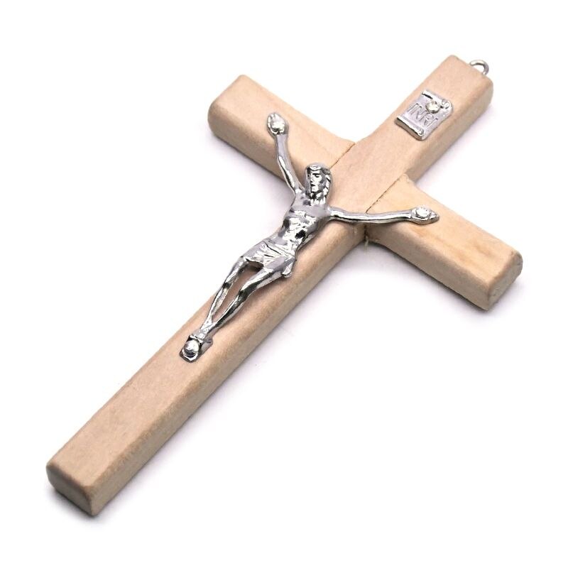 5Pcs Houten Christus Jezus Kruis Lijden Standbeeld Religieuze Gebed Kruisbeeld Opknoping Hanger Hand Holding Sieraden: BG