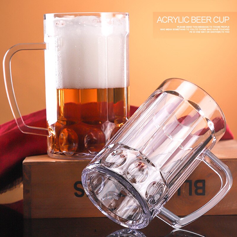 12 Large Capacity Beer Mug Glass Transparent Food Grade Plastic Anti Bar Glass 400-600ml Juice Cup Draught-beer Cup