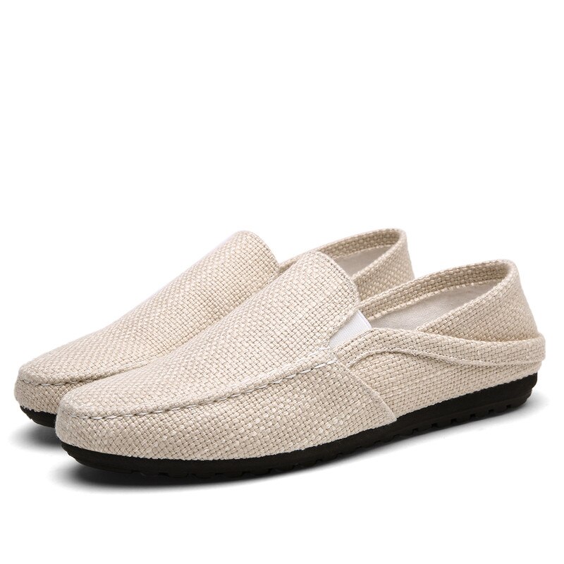 KOZLOV Summer Men Hemp Shoes Espadrilles Breathable Casual Boat Shoes Men Loafers Ultralight Lazy Shoes Beige Flats: beige loafers men / 10