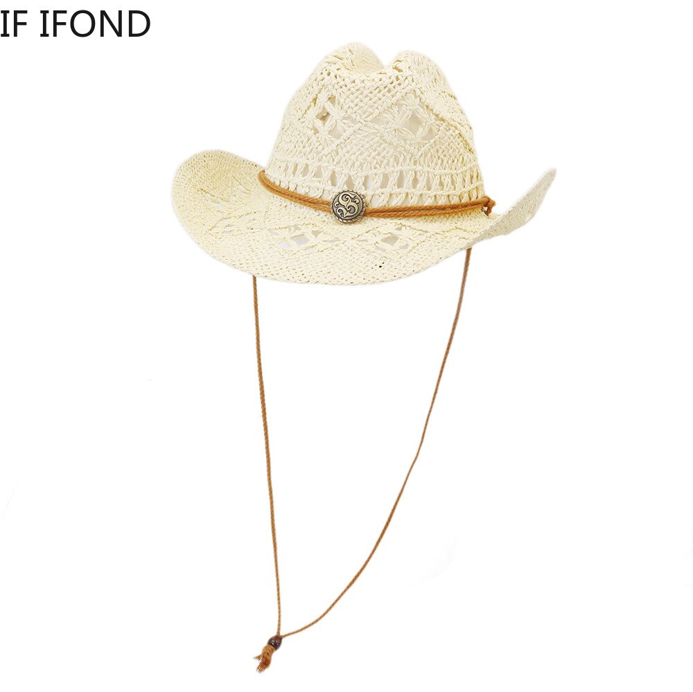 Hechos a mano nuevos hueco vaquera vaquero del oeste sombrero amplia sombrero con visera de Jazz sol playa sombreros Gorros Hombre