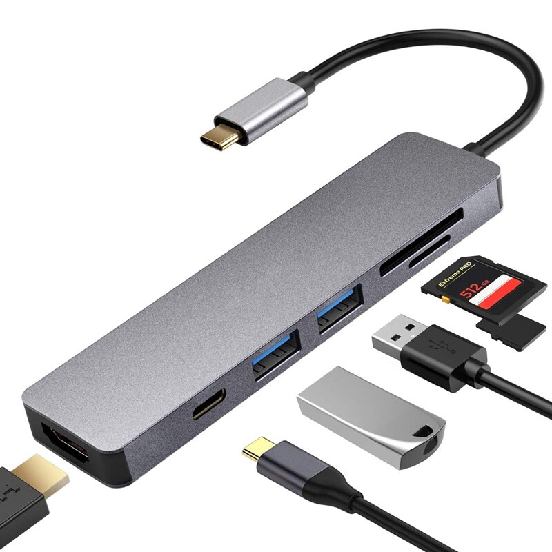 Usb 3.0 Type C 6 In 1 Hub Hdmi-Compatibel Sd/Tf USB-C Poort Opladen