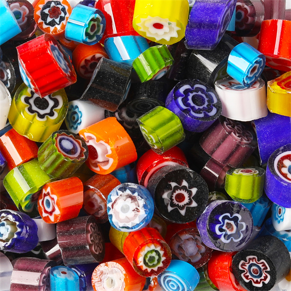 400g/14.11oz Colorful Millefiori Glass Beads Mosaic Tiles Thousand Flower Beads Cylinder Shape DIY Hobbies and Crafts Materials: All Color Mix