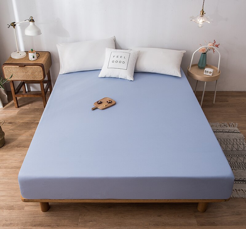 Soft Fit Waterproof Bed Sheet Mattress Cover With Elastic Band Sheets At 4 Sides（Without Pillowcase）: xin kong lan / 150x200x25cm