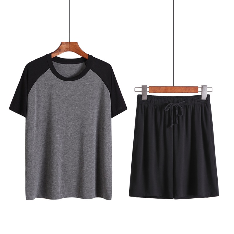 Pyjama d&#39;été pour hommes, grande taille 5XL 6XL, coupe fine, Modal, vêtements d&#39;extérieur Cool et décontractés, manches courtes, ensemble Short à cordon de serrage: Black / 6XL