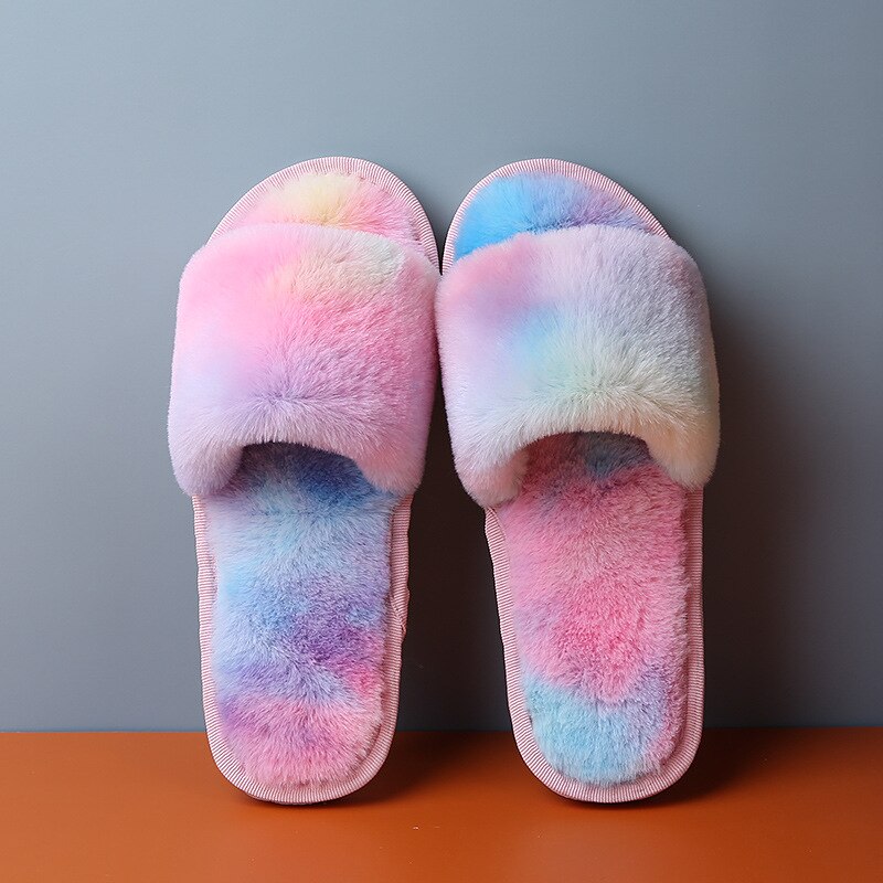 Kids Home Slippers Girls Slides Home Flop Flip Winter Fur Soft Girls For Children Shoes Plush Outdoor Parent-child Shoes