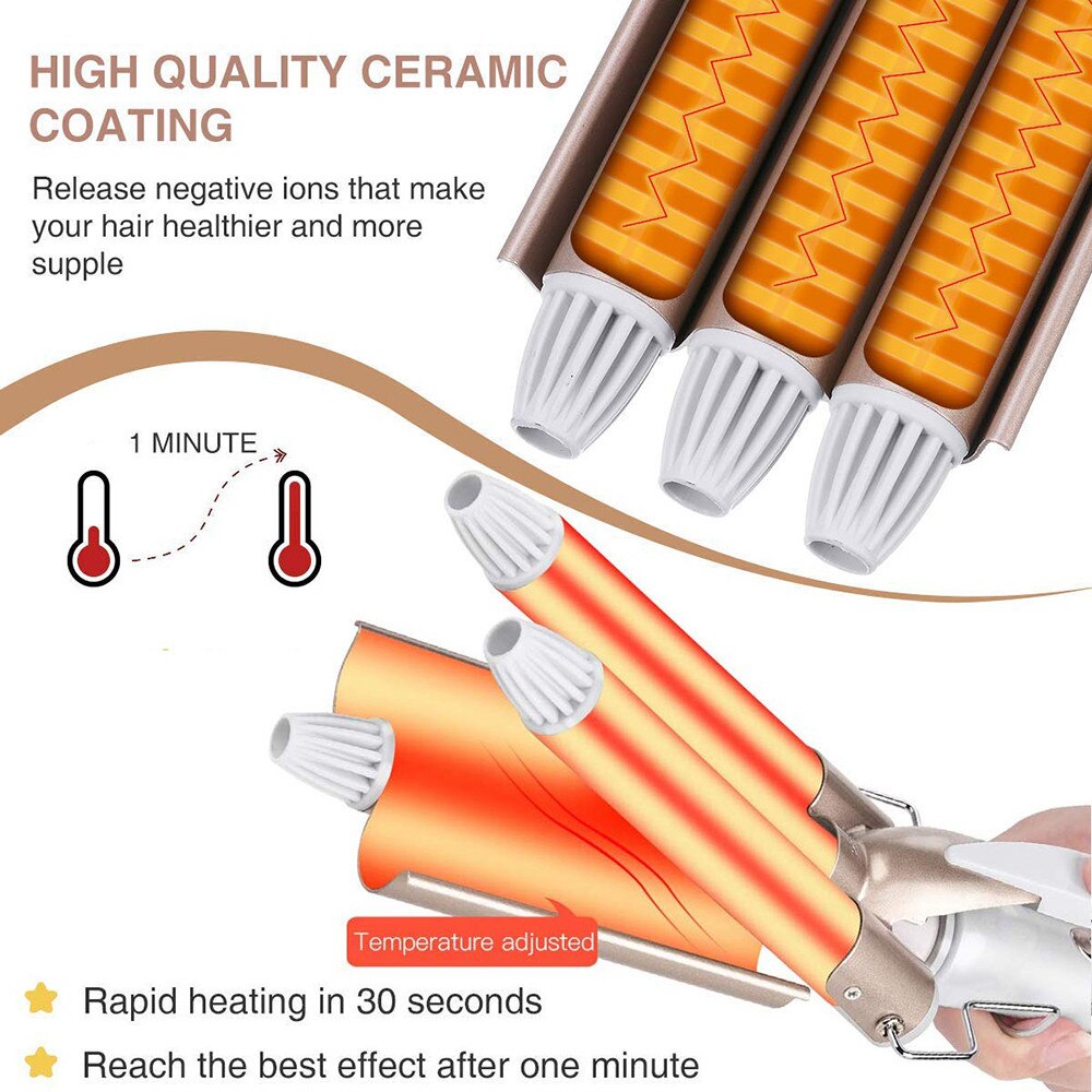 Krølltang flattjern 3 fat krøllete hår bølget hårstylingverktøy elektrisk keramisk krølltang krølltang