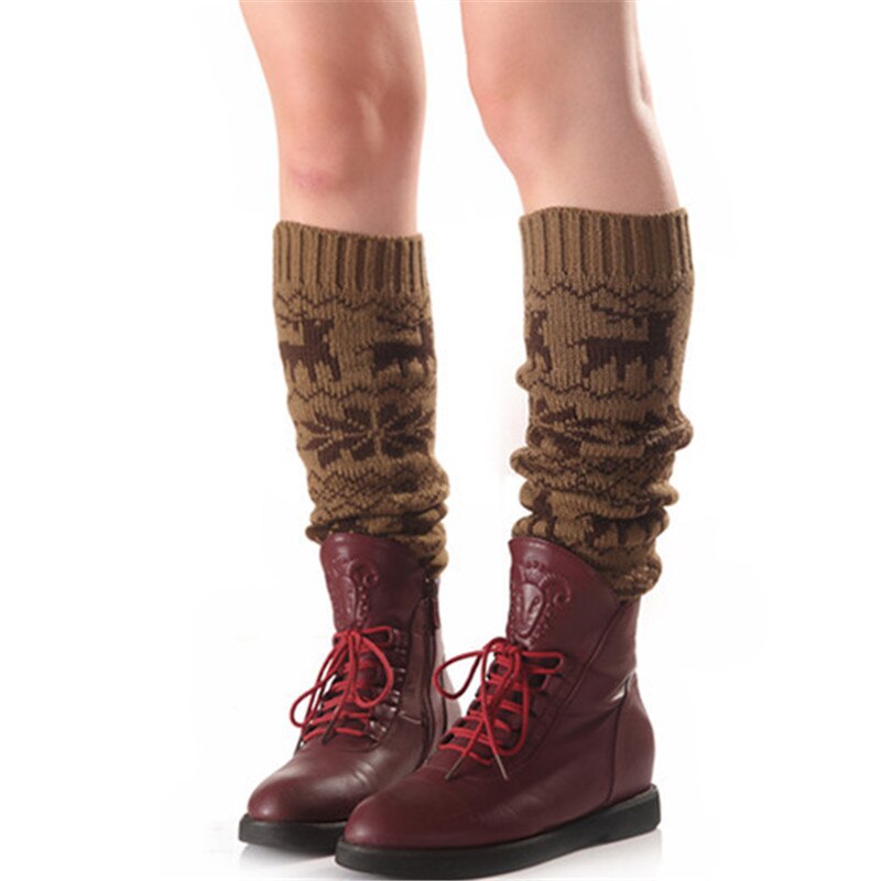 Fawn Snowflake Pile Socks Autumn and Winter Ladies Knitted Wool Warm Leggings Socks Knee Pads Womans Sock Boots Leg Warmer