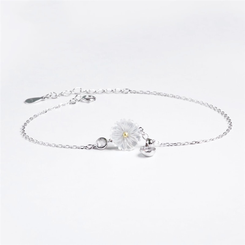 Suela Memory Shell crisantemo brillante fresco Plata de Ley 925 mujeres pulseras ajustables SBR273: Bracelet