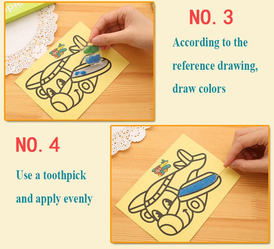 Pintura de arena DIY para niños, 10 Uds., al azar, 8,5x11,4 CM, papeles para pintar, enseñanza jardín de infantes, herramienta de aprendizaje de percepción de Color