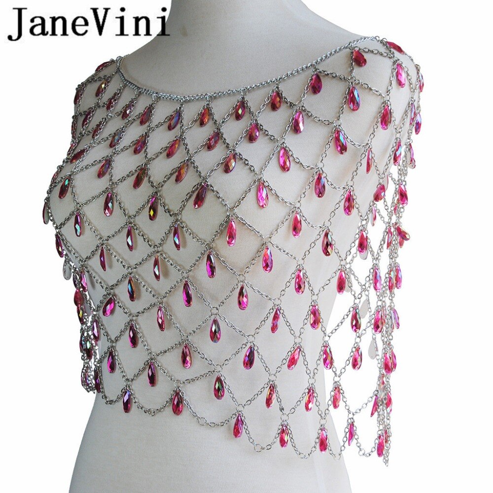 JaneVini 2019 Cristalli Colorati Collane di Perline Da Sposa Catena Della Spalla Da Sposa Avvolge Gocce Della Collana Dei Monili per Le Donne