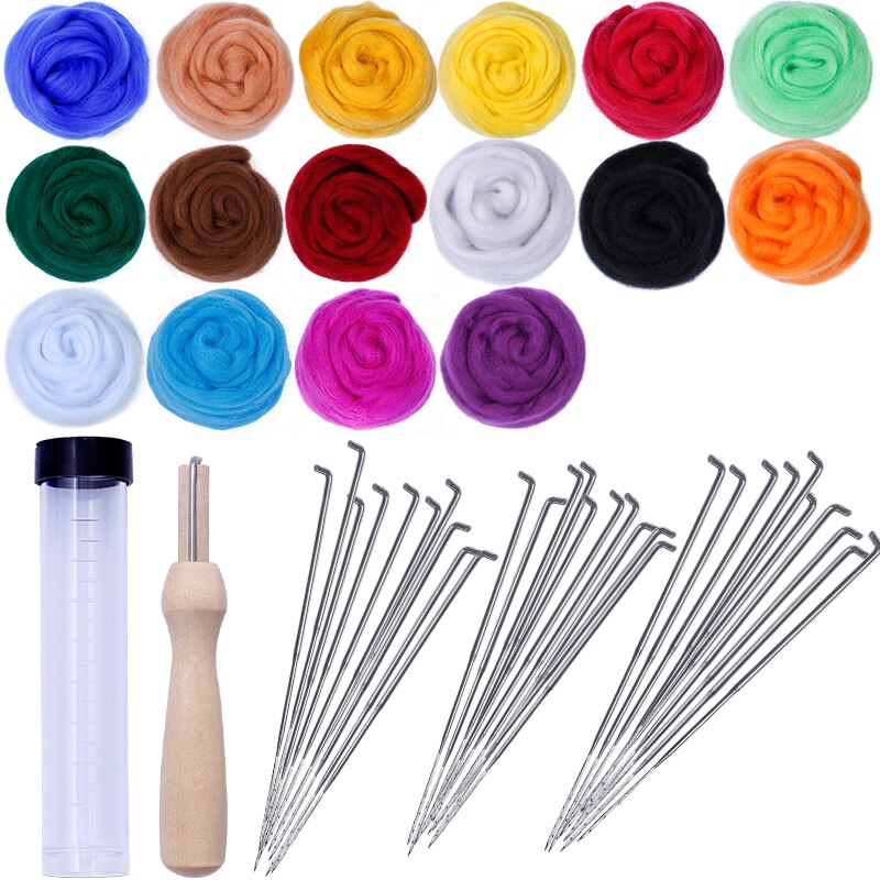 LMDZ 16 Colors Needle Felting Kit Wool Fiber Wool Felt Kit Handcraft Wool Felt Toys Making Felt Needle Materials For Beginners