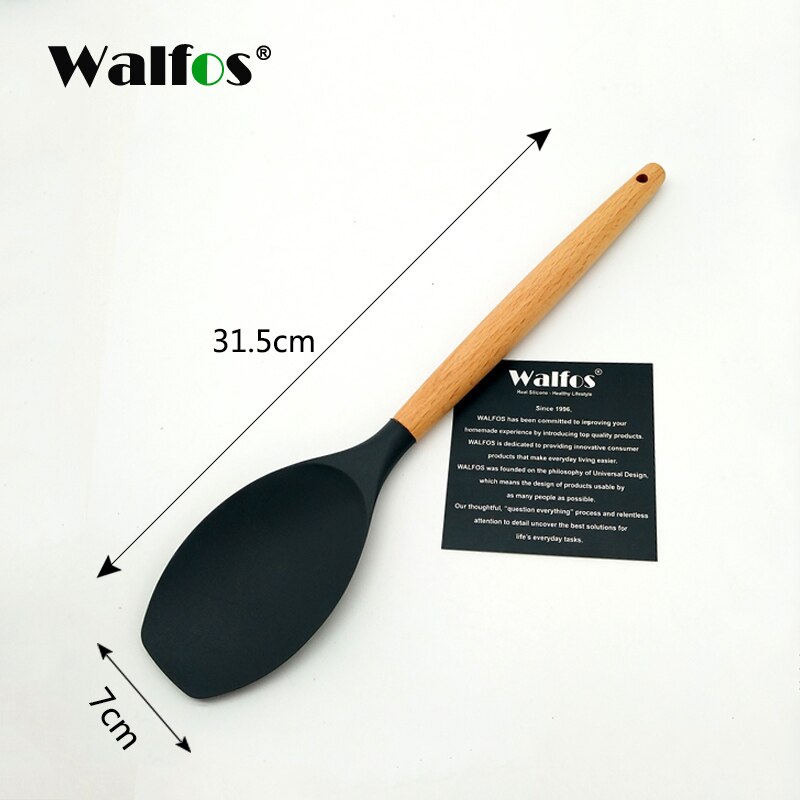 Walfos köksredskap naturligt bokträ handtag silikon köksredskap set silikon matlagning verktyg set köksredskap set: Spadar d