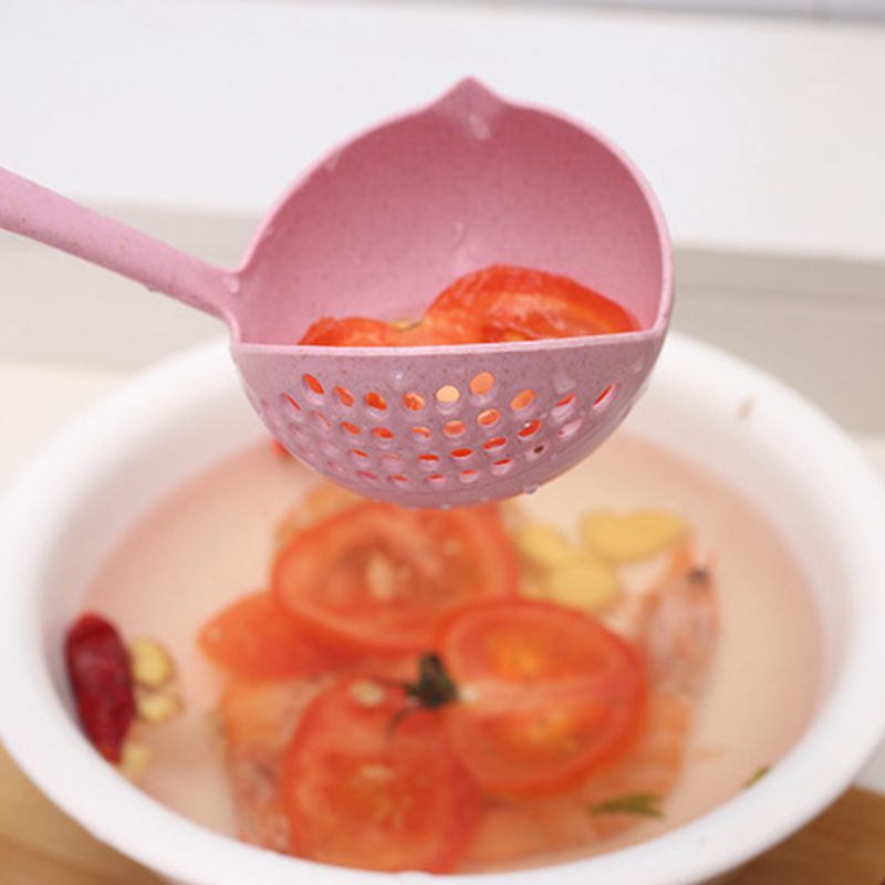 1 pezzo Lungo manico di un cucchiaio colino 2 in 1 caldo pentola pentola zuppa di grande cucchiaio da minestra cucina di cottura cucchiaio filtro gadget da cucina