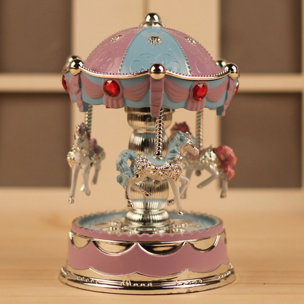 Battery Powered LED Carousel Music Box Birthday Unisex Home Decor Toy Party Baby Room Wedding Romantic Desktop Game
