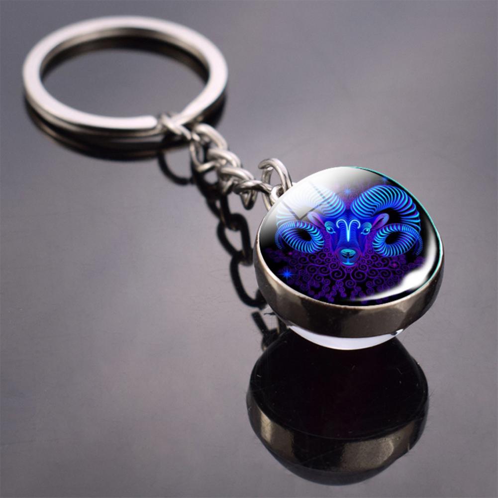 Glass Ball Pendant Decor Key Chain Lightweight Zodiac Style Glass Ball Constellation Keychain