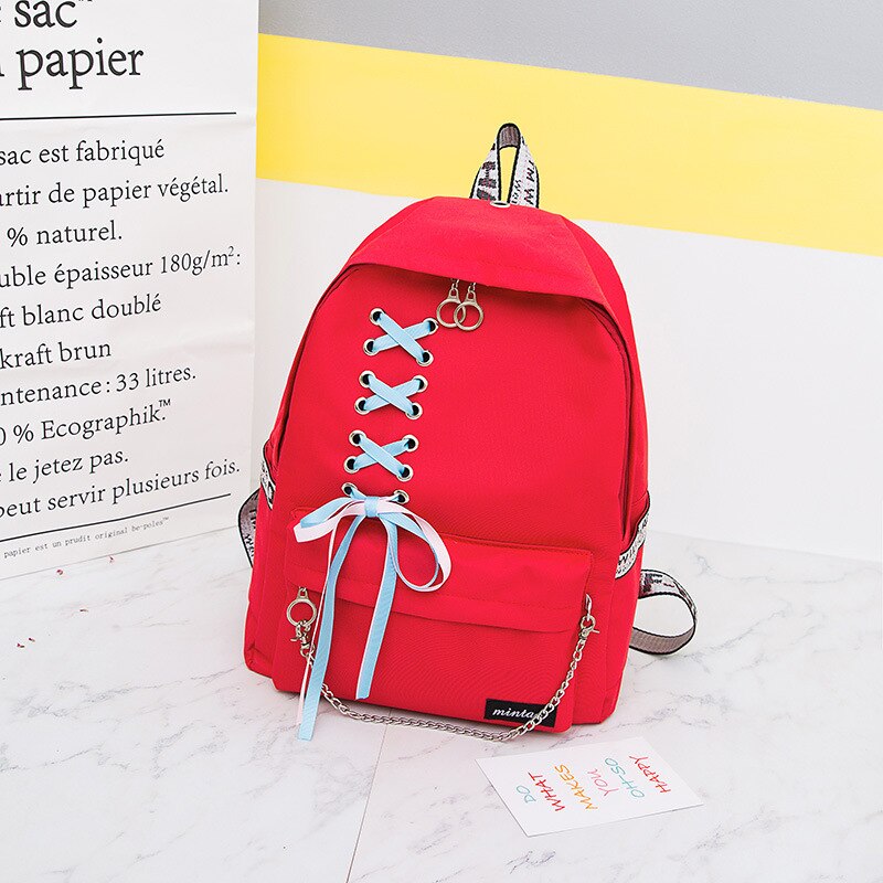 Catena di Borsa di Tela Femminile Del Sacchetto di Libro Zaino 5 Pz/set di Scuola Borsa da Viaggio Zaino Pacchetto di Modo Della Nappa Delle Donne Adolescenti Adolescenti Ragazza 2019: red style 2