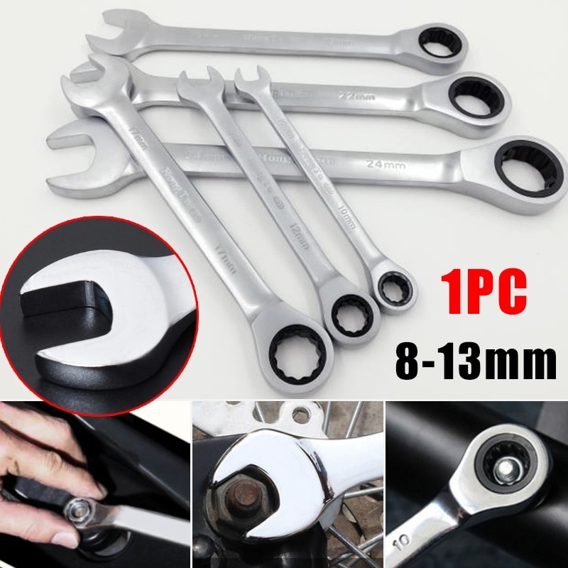 1PC Steel Metric Spanner Wrench Ratchet Ring Open End Ring 8-13mm Mechanic Tool Dual-purpose wrench Open-end wrench Hex wrench