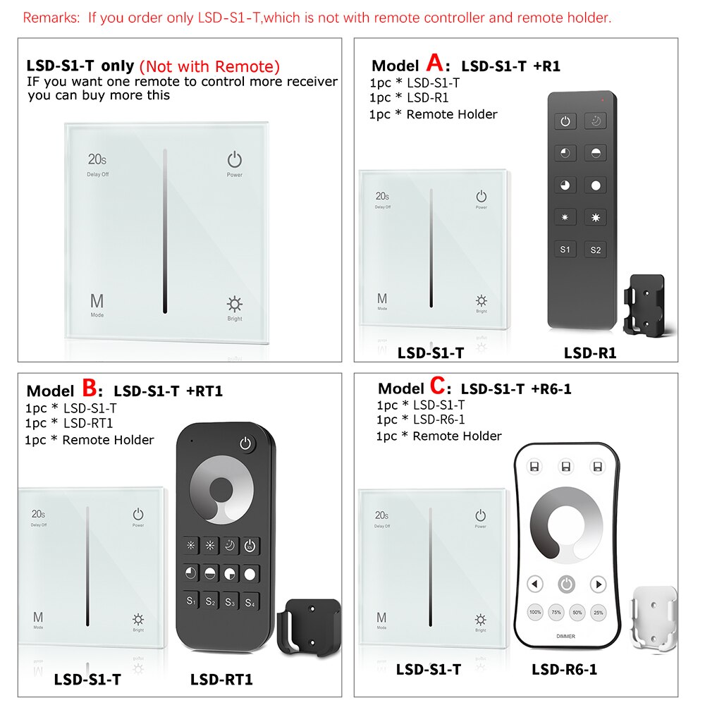 Wall Mounted Touch Panel AC Triac Dimmer 220V 230V 110V 288W Wireless RF Dimmable 2.4G Remote Controller for LED Bulb Light Lamp