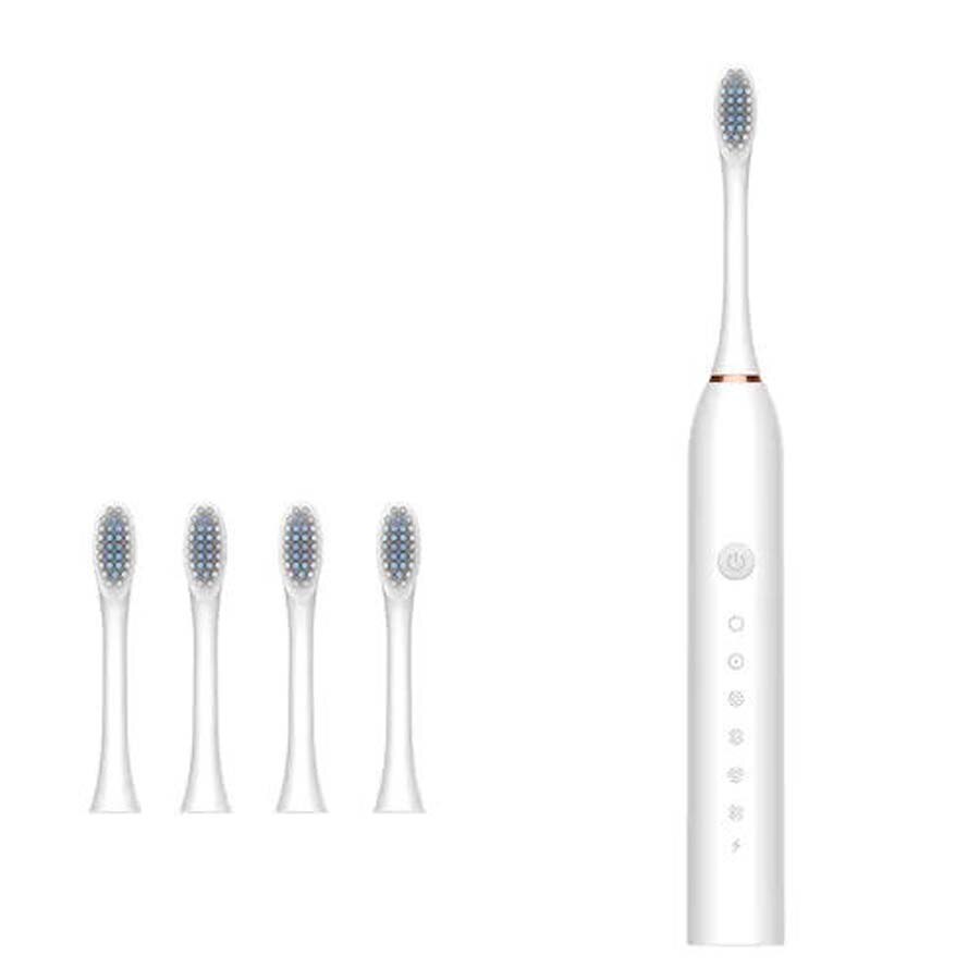Sonic Electric Toothbrush Automatic 6 Files Household USB Charging toothbrushes Sonic for Adult with 4 tooth Brush Head: White
