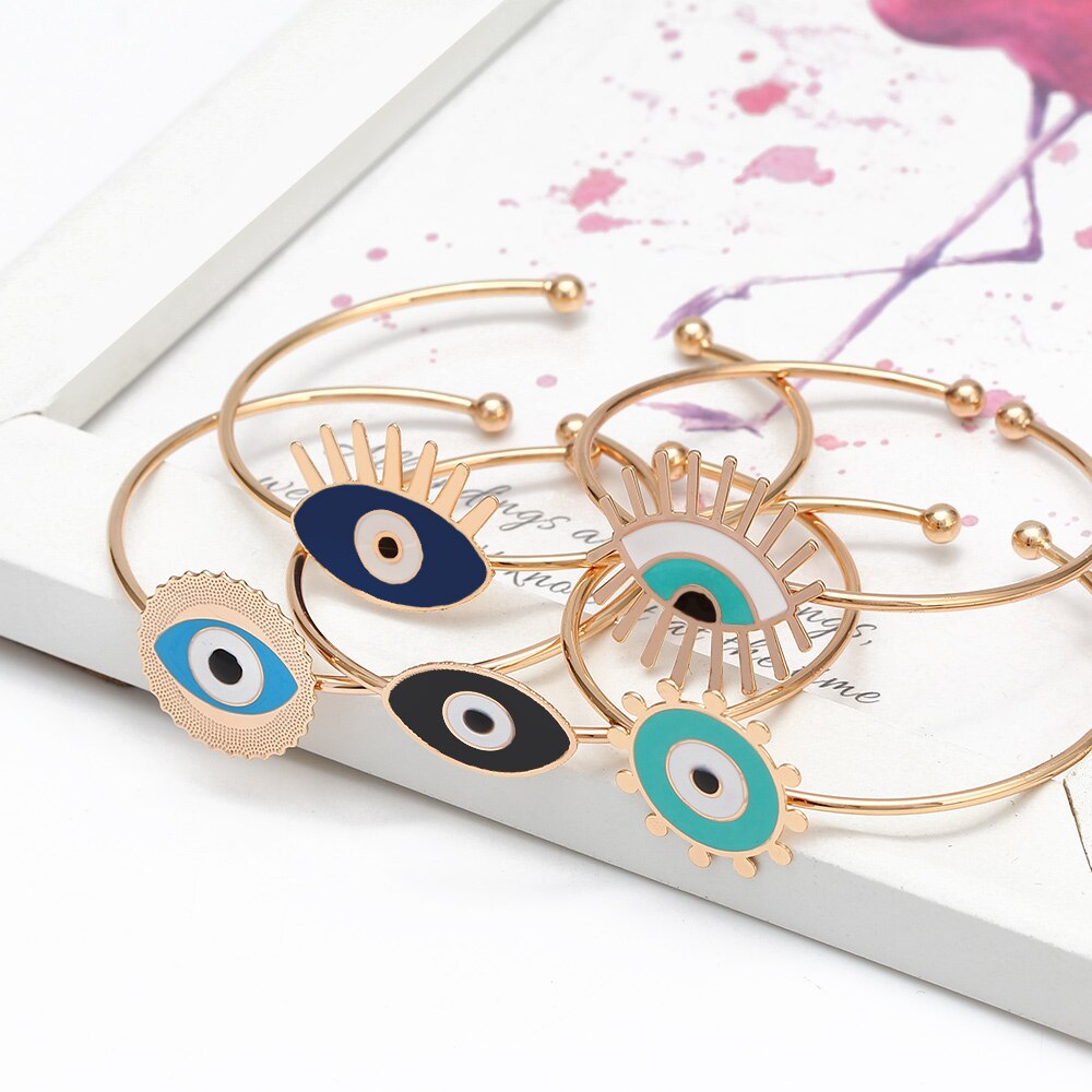 Lucky Eye wielokolorowy turecki Evil Eye bransoletka złoty kolor otwarta bransoletka Bangle regulowany dla kobiet biżuteria dziewczęca BE115