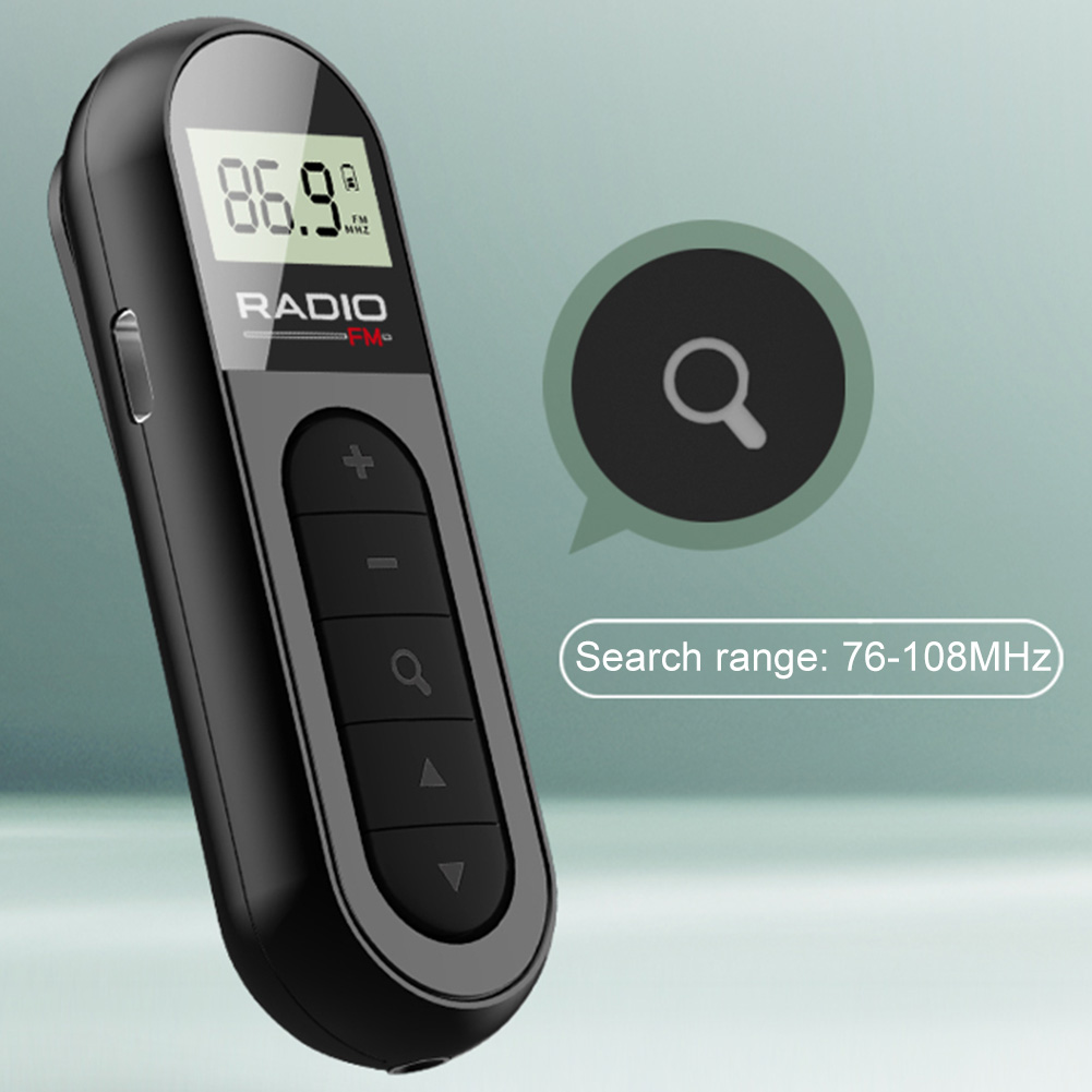 Mini Pocket FM Radio 76-108MHZ Clip Small Radio with Backlight LCD Display 3.5mm Headphone Jack for Conference Tour Guide Racing