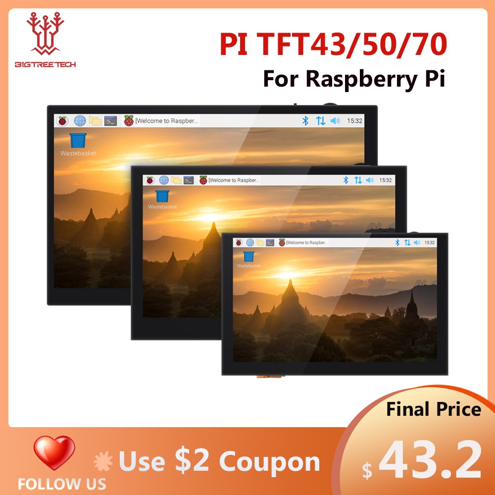BIGTREETECH BTT PITFT43 PITFT50 PI TFT70 TFT43 Capacitive Touch Screen Octoprint Display For Raspberry Pi 4 3 3D Printer Parts