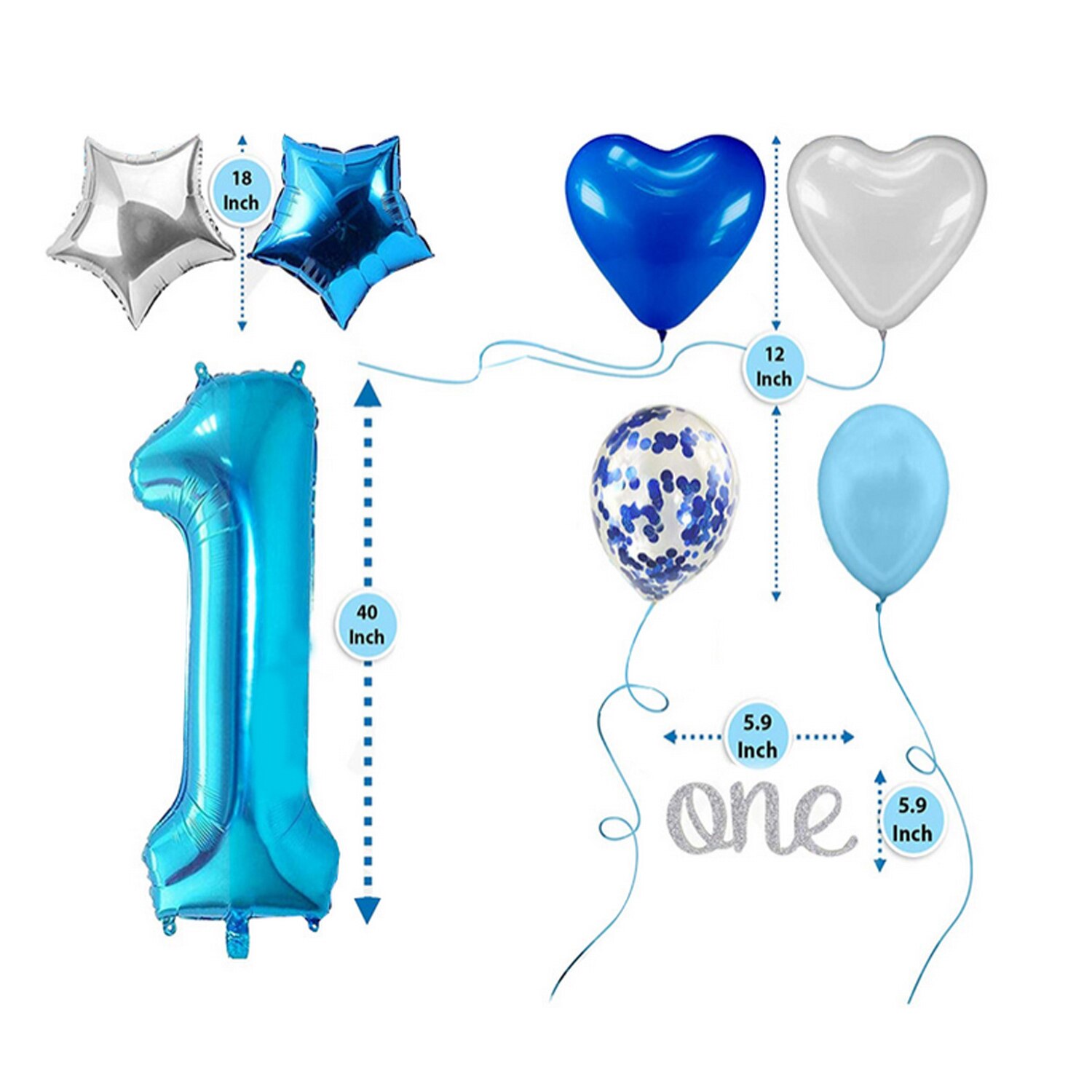 First 1st Birthday Decorations Set with Happy Birthday Banner Foil Fringe Curtain 30pcs Balloons for Party Photo Props Supplies