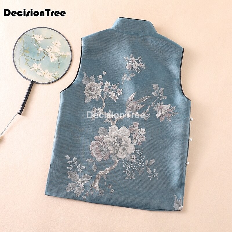 embroidery qipao chinese traditional tang suit vest women girls top fancy embroidery flower sleeveless ethnic china clothes