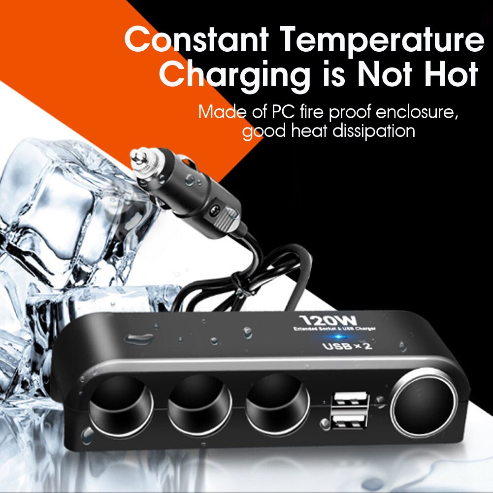 Divisor de mechero de coche, adaptador de cargador USB, carga en el encendedor de cigarrillos, 4 vías, 12V, 24V