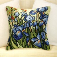1flowers 04 DIY Needlework Kit Acrylic Yarn Embroidery Pillow Tapestry Canvas Cushion Front Cross Stitch Pillowcase-: Light Green