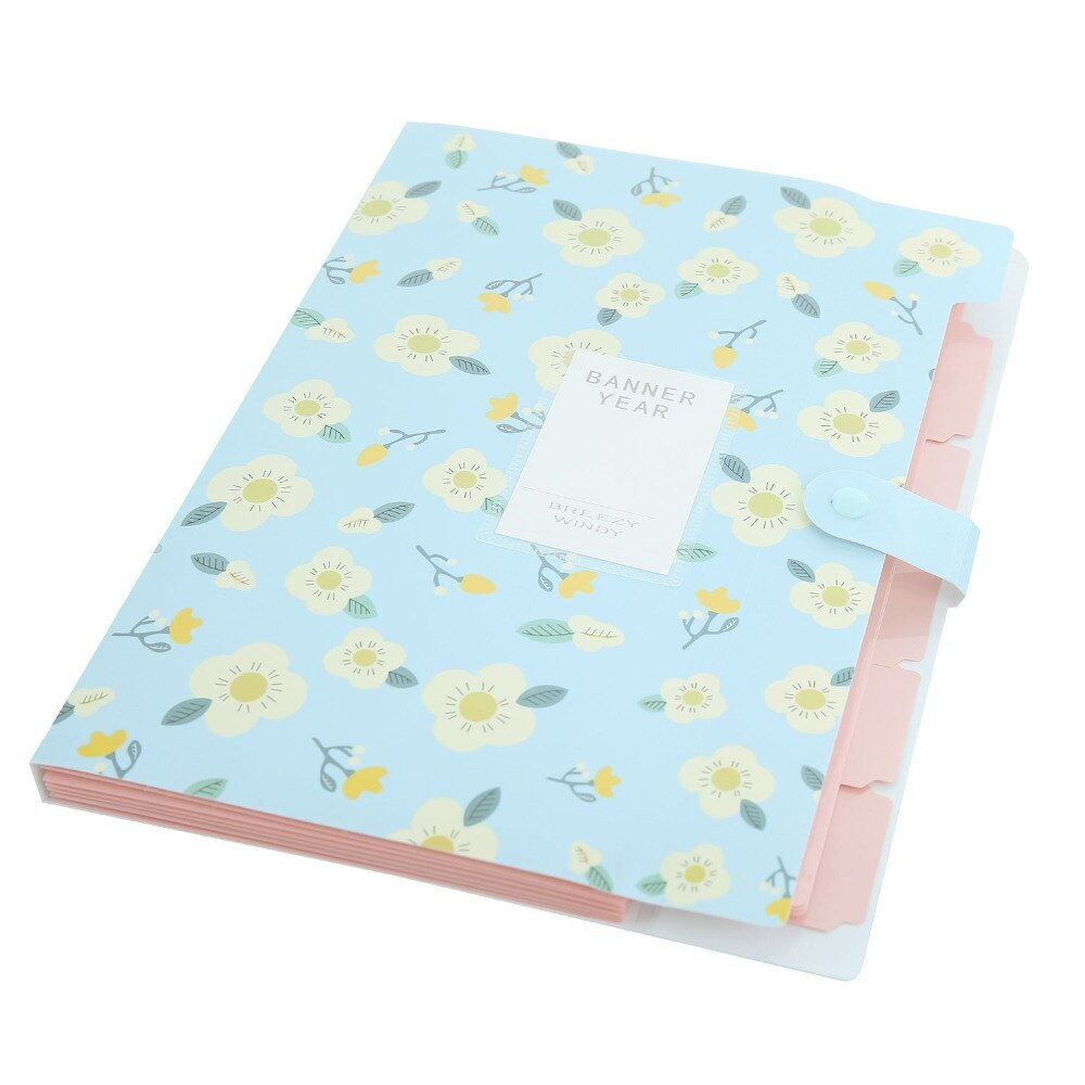Floral Printed Accordion Document File Folder Expanding Letter Organizer (Blue)