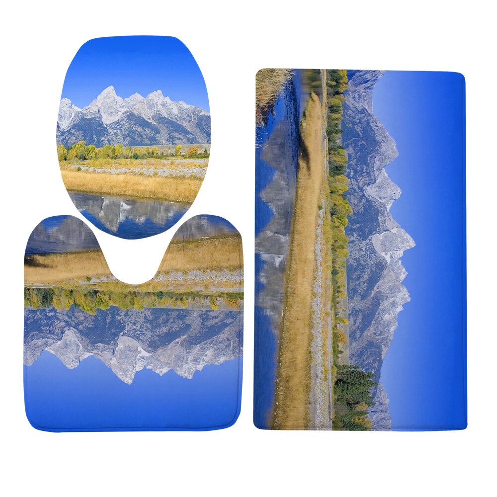 Cloocl Wc Cover Set Yellowstone Park Natuurlijke Landschap 3D Flanel Drie Stuk Wc U-Vormige Tapijt Absorberende tapijt