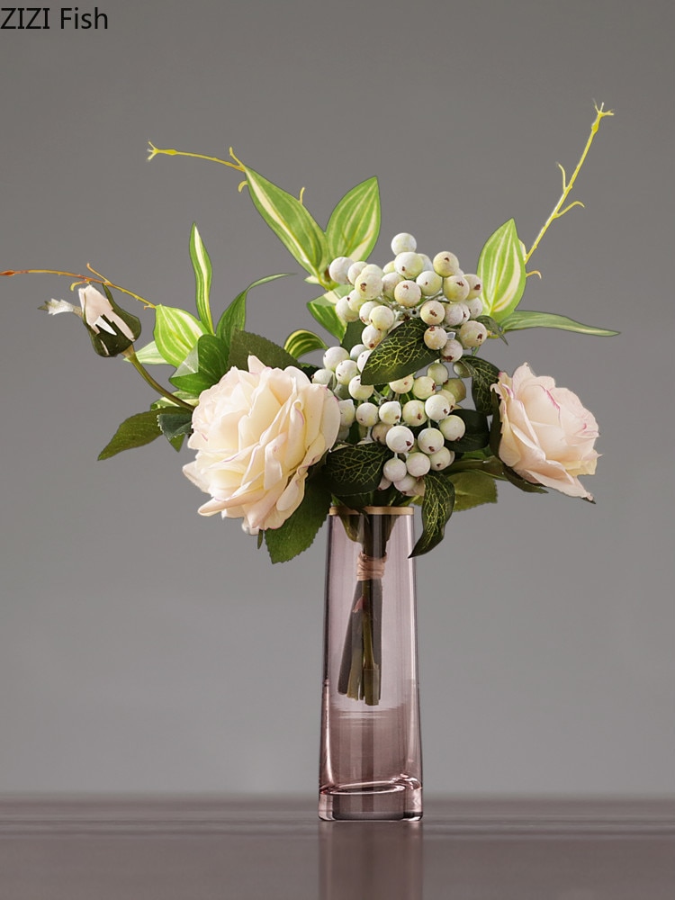Jarrón de cristal embellecedor dorado, maceta de flor hidropónica gris, arreglo Floral, jarrones Rosa transparente, decoración del hogar, accesorios modernos