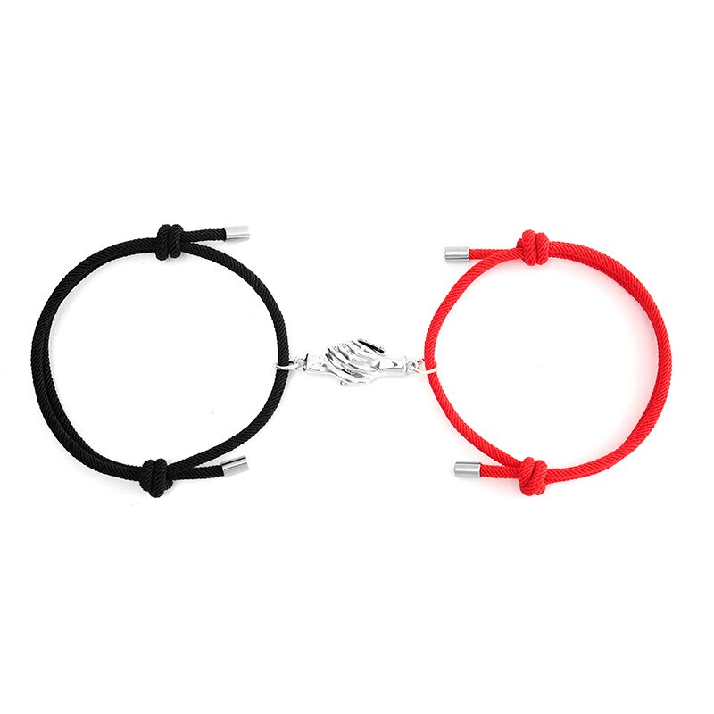 2 paia/pz braccialetto magnete di Design a forma di mano braccialetto intrecciato alla moda in corda di milano bracciale regolabile abbinato coppia gioielli Bijoux: Black Red
