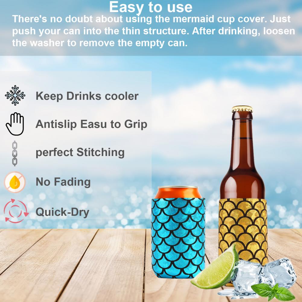 Offre Spéciale 4 pièces Réutilisable Mermaided Écaille de Poisson Motif Bière Peut Refroidisseur En Néoprène Isolé Boisson Coke Housse Pour les mariages Partie