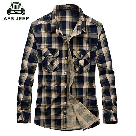 AFS Jeep hombres de manga larga camisa a cuadros Bata Multi bolsillos abrigo otoño algodón hombres camisa delgada z73: green / XXL Asian 180cm 80k