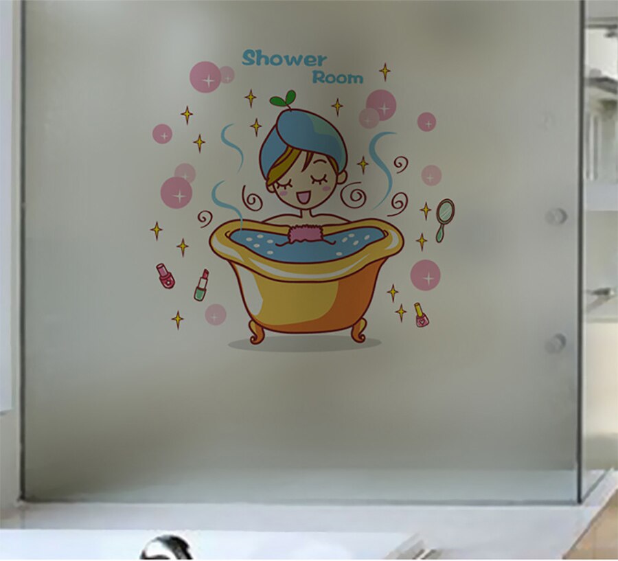 Lovely girl in the bath Glass Door wall sticker Shower Waterproof bathroom Home Decoration Art Decals Stickers wallpaper