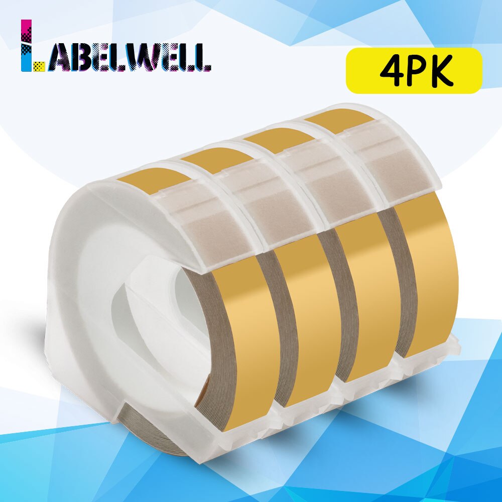 Labelwell 4PK Multicolors 3D tłoczenie taśmy dla Dymo 3D taśmy etykietowe pcv dla Dymo 1540 1610 1880 12965 Motex E101 E-202 drukarki: 4PK Champagne Gold