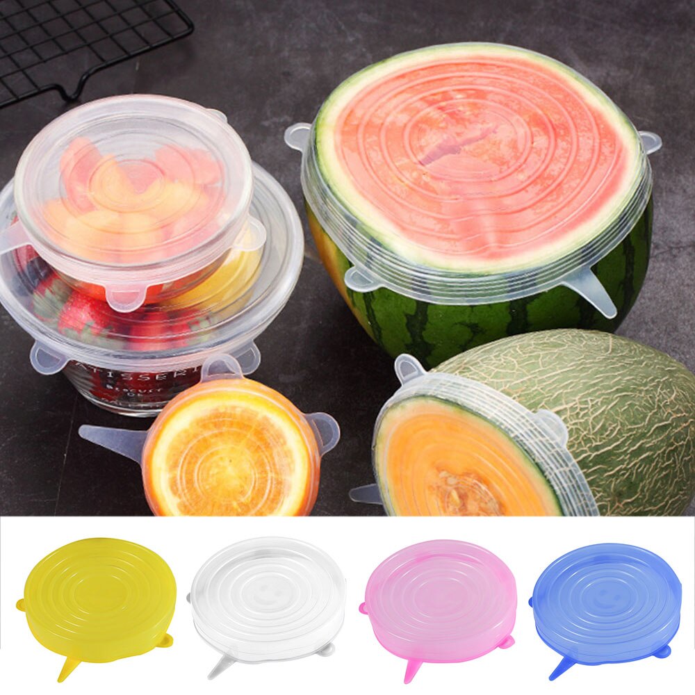 Cubierta protectora Universal de silicona para alimentos, 6 uds., funda para tapa, recipiente flexible, funda para alimentos frescos, funda para microondas, accesorios de cocina