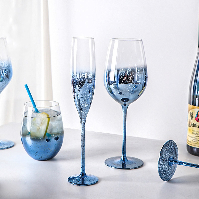 Verre à vin étoilé bleu de 159 à 540ml, verre en cristal sans plomb, tasse à vin rouge, jus de Champagne, de