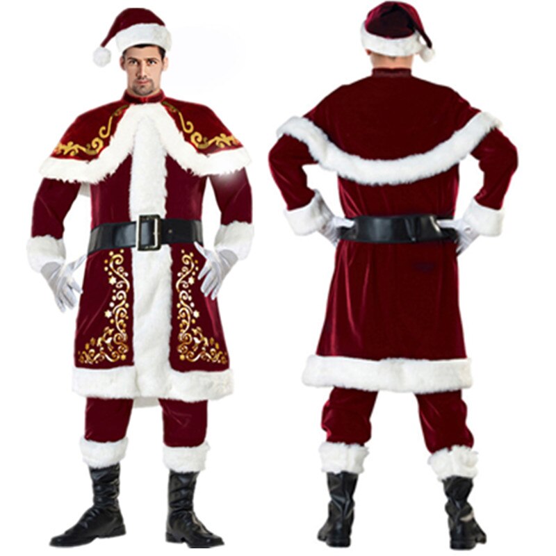 Costume de noël de luxe rouge pour adultes, tenue amusante pour fête de noël, M-XXXL