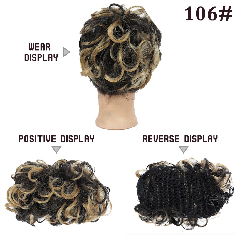 Ailiade rörigt hår bulle lockigt chignon syntetiskt hårstycke för kvinnor hår elastiskt gummiband 2 kamklämma i uppsatt hårförlängning: 106