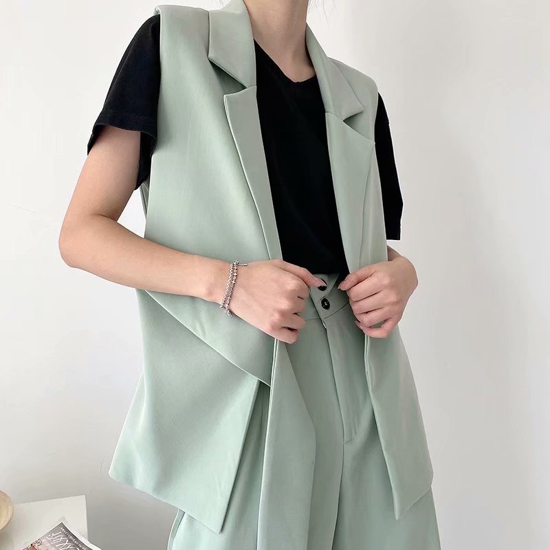 TMODA404-chaqueta verde sin mangas para mujer, ropa de oficina, abrigo Vintage con cuello con muescas, Tops elegantes, 2022