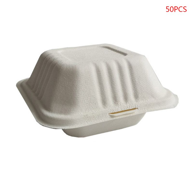 50Pcs Biologisch Afbreekbaar Wegwerp Afhalen Voedsel Containers Afbreekbaar Lunchbox Lekvrije Taart Hamburger Houder Box Voor Restaurants: Type B White